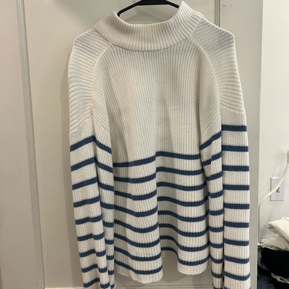Edikted White and Blue Striped Quarter Zip Sweater - Picture 4 of 4